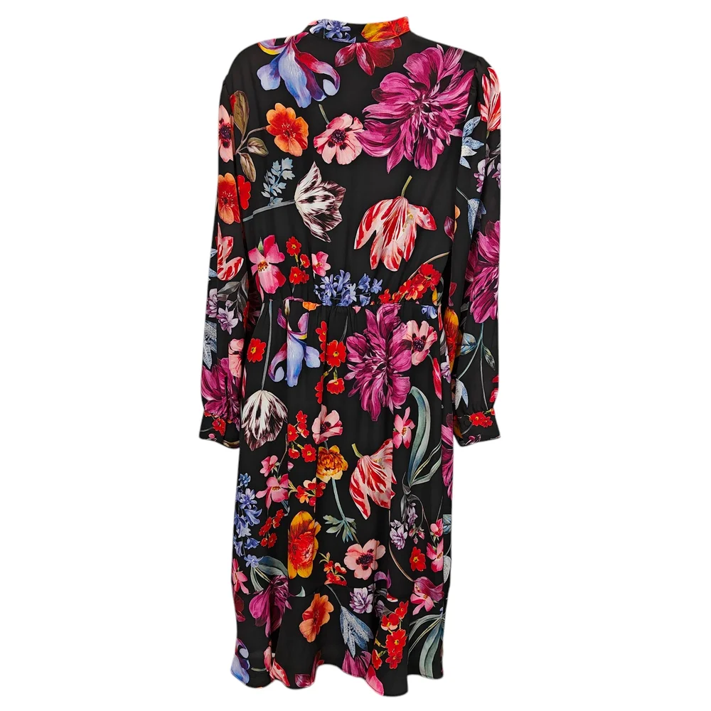 J. Crew Tie Neck Ruffle Midi Dress in Midnight Dutch Floral Size 6 - Picture 2 of 14